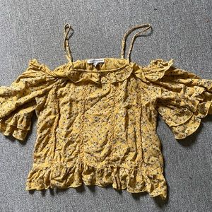American Eagle Yellow Floral Cold Shoulder Top